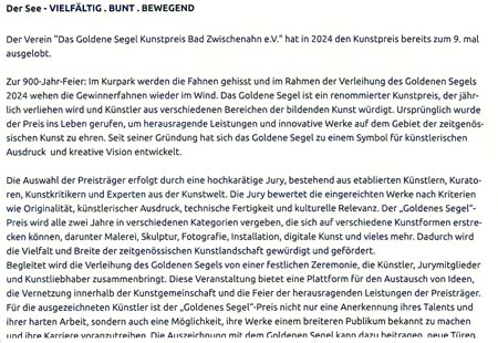 Goldenes Segel Pressespiegel 