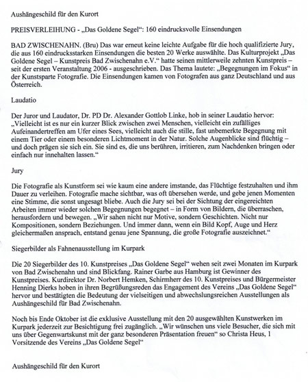 Goldenes Segel Pressespiegel 